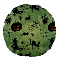 Funny Halloween Pattern With Witch, Cat And Pumpkin Large 18  Premium Round Cushions by FantasyWorld7