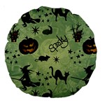 Funny Halloween Pattern With Witch, Cat And Pumpkin Large 18  Premium Round Cushions Front