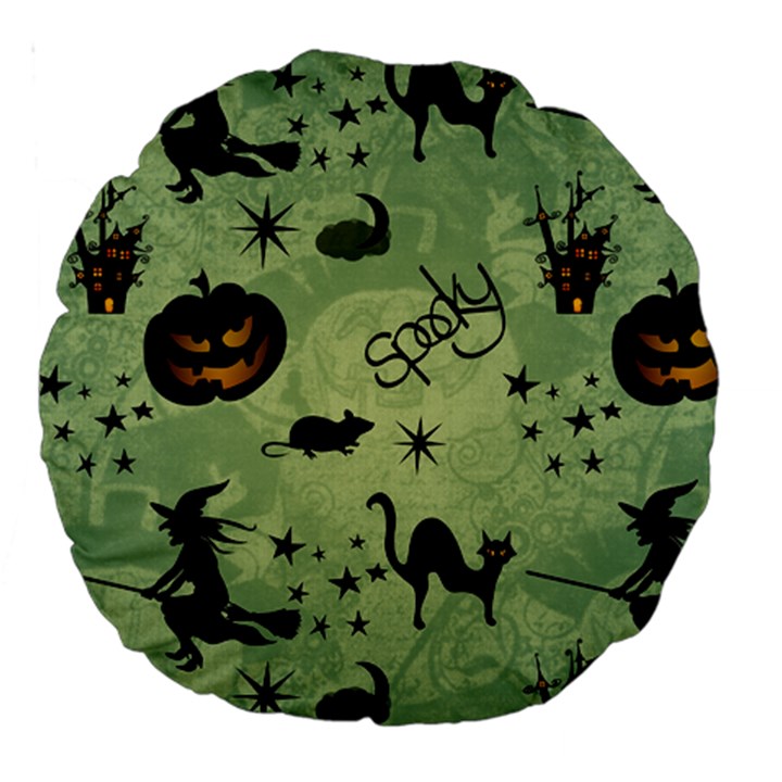 Funny Halloween Pattern With Witch, Cat And Pumpkin Large 18  Premium Round Cushions