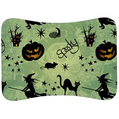 Funny Halloween Pattern With Witch, Cat And Pumpkin Velour Seat Head Rest Cushion by FantasyWorld7