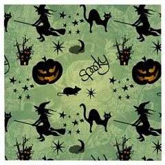 Funny Halloween Pattern With Witch, Cat And Pumpkin Wooden Puzzle Square