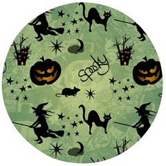 Funny Halloween Pattern With Witch, Cat And Pumpkin Wooden Bottle Opener (round) by FantasyWorld7