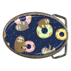 Cute Sloth With Sweet Doughnuts Belt Buckles by Sobalvarro