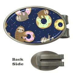 Cute Sloth With Sweet Doughnuts Money Clips (oval)  by Sobalvarro