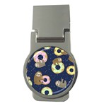 Cute Sloth With Sweet Doughnuts Money Clips (Round)  Front