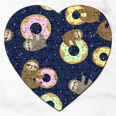 Cute Sloth With Sweet Doughnuts Jigsaw Puzzle (heart) by Sobalvarro