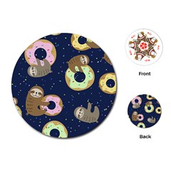 Cute Sloth With Sweet Doughnuts Playing Cards Single Design (round) by Sobalvarro