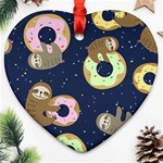 Cute Sloth With Sweet Doughnuts Heart Ornament (Two Sides) Front