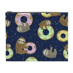 Cute Sloth With Sweet Doughnuts Cosmetic Bag (XL) Front