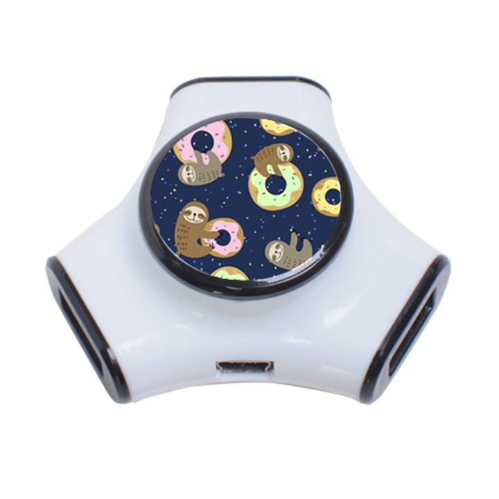 Cute Sloth With Sweet Doughnuts 3-Port USB Hub