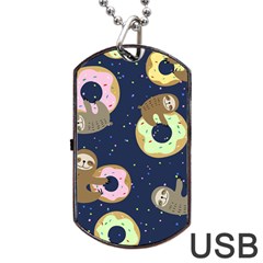 Cute Sloth With Sweet Doughnuts Dog Tag Usb Flash (two Sides) by Sobalvarro