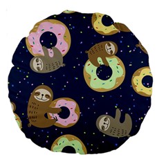 Cute Sloth With Sweet Doughnuts Large 18  Premium Round Cushions by Sobalvarro