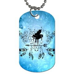 Piano With Feathers, Clef And Key Notes Dog Tag (two Sides) by FantasyWorld7