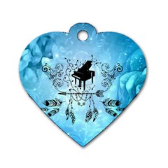 Piano With Feathers, Clef And Key Notes Dog Tag Heart (one Side) by FantasyWorld7