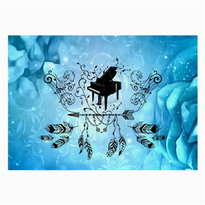 Piano With Feathers, Clef And Key Notes Large Glasses Cloth (2 Sides)