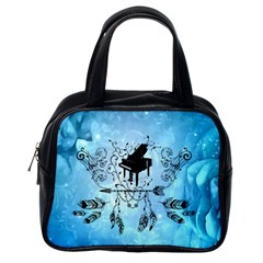 Piano With Feathers, Clef And Key Notes Classic Handbag (one Side) by FantasyWorld7