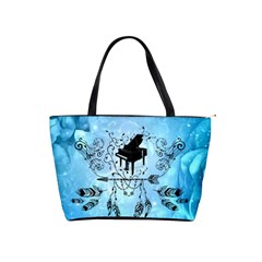 Piano With Feathers, Clef And Key Notes Classic Shoulder Handbag by FantasyWorld7