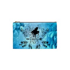 Piano With Feathers, Clef And Key Notes Cosmetic Bag (small) by FantasyWorld7