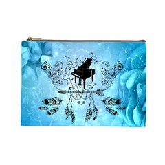 Piano With Feathers, Clef And Key Notes Cosmetic Bag (large) by FantasyWorld7