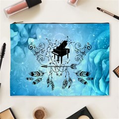 Piano With Feathers, Clef And Key Notes Cosmetic Bag (xl) by FantasyWorld7