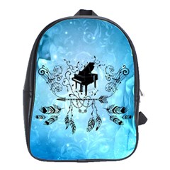 Piano With Feathers, Clef And Key Notes School Bag (large) by FantasyWorld7