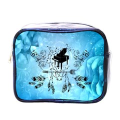 Piano With Feathers, Clef And Key Notes Mini Toiletries Bag (one Side) by FantasyWorld7