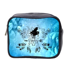 Piano With Feathers, Clef And Key Notes Mini Toiletries Bag (two Sides) by FantasyWorld7