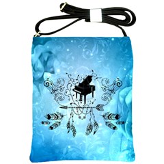 Piano With Feathers, Clef And Key Notes Shoulder Sling Bag by FantasyWorld7