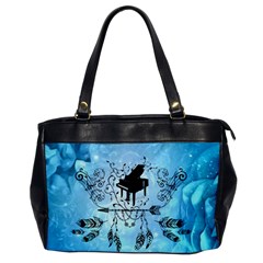 Piano With Feathers, Clef And Key Notes Oversize Office Handbag by FantasyWorld7