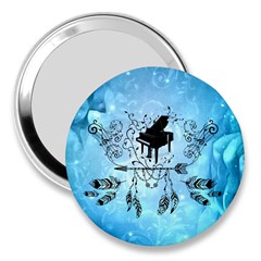 Piano With Feathers, Clef And Key Notes 3  Handbag Mirrors by FantasyWorld7