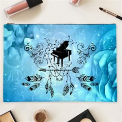 Piano With Feathers, Clef And Key Notes Cosmetic Bag (xxl) by FantasyWorld7