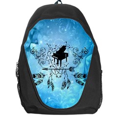 Piano With Feathers, Clef And Key Notes Backpack Bag by FantasyWorld7