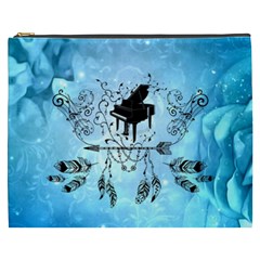 Piano With Feathers, Clef And Key Notes Cosmetic Bag (xxxl) by FantasyWorld7