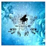 Piano With Feathers, Clef And Key Notes Large Satin Scarf (Square) Front