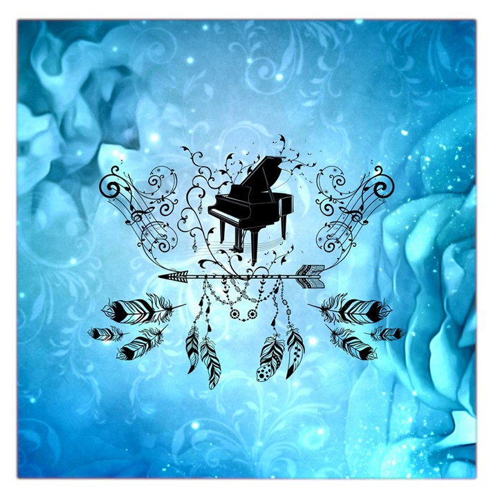 Piano With Feathers, Clef And Key Notes Large Satin Scarf (Square)