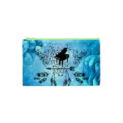 Piano With Feathers, Clef And Key Notes Cosmetic Bag (xs) by FantasyWorld7