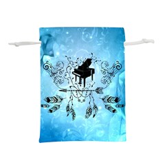 Piano With Feathers, Clef And Key Notes Lightweight Drawstring Pouch (l) by FantasyWorld7