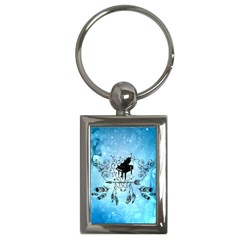 Piano With Feathers, Clef And Key Notes Key Chain (rectangle) by FantasyWorld7