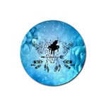 Piano With Feathers, Clef And Key Notes Rubber Coaster (Round) 