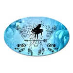 Piano With Feathers, Clef And Key Notes Oval Magnet