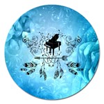 Piano With Feathers, Clef And Key Notes Magnet 5  (Round)