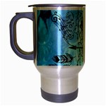 Piano With Feathers, Clef And Key Notes Travel Mug (Silver Gray)