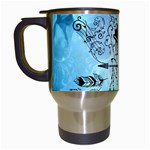 Piano With Feathers, Clef And Key Notes Travel Mugs (White)