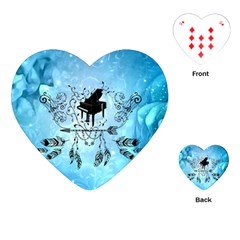 Piano With Feathers, Clef And Key Notes Playing Cards Single Design (heart) by FantasyWorld7