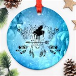 Piano With Feathers, Clef And Key Notes Round Ornament (Two Sides)