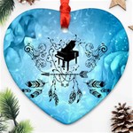 Piano With Feathers, Clef And Key Notes Heart Ornament (Two Sides)