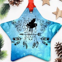 Piano With Feathers, Clef And Key Notes Star Ornament (two Sides) by FantasyWorld7