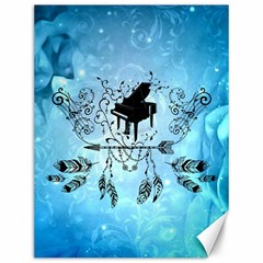 Piano With Feathers, Clef And Key Notes Canvas 12  X 16  by FantasyWorld7