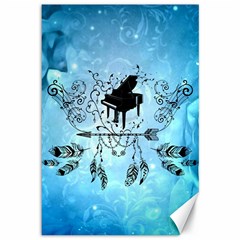 Piano With Feathers, Clef And Key Notes Canvas 12  X 18  by FantasyWorld7