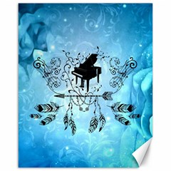 Piano With Feathers, Clef And Key Notes Canvas 16  X 20  by FantasyWorld7